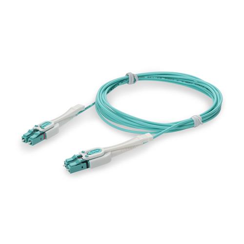 Picture of 5m LC to LC Aqua OM4 Duplex Uniboot OFNR (Riser-Rated) Fiber Patch Cable with Push/Pull Tabs