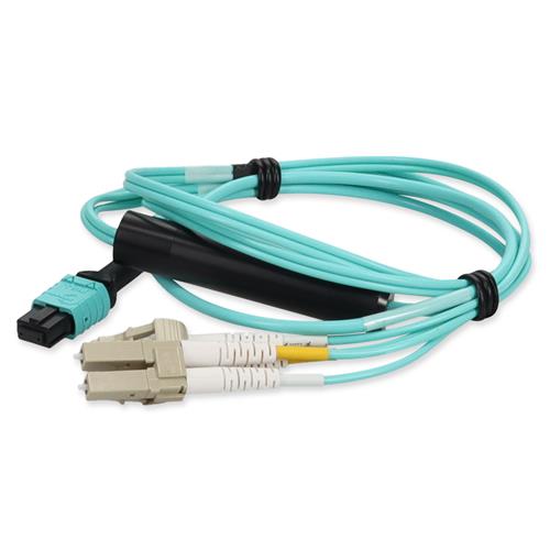 Picture of 1m MPO/UPC to 2xLC Duplex (4xLC)/UPC Aqua OM4 OFNR (Riser-Rated) 4-Strand Fiber Fanout Cable