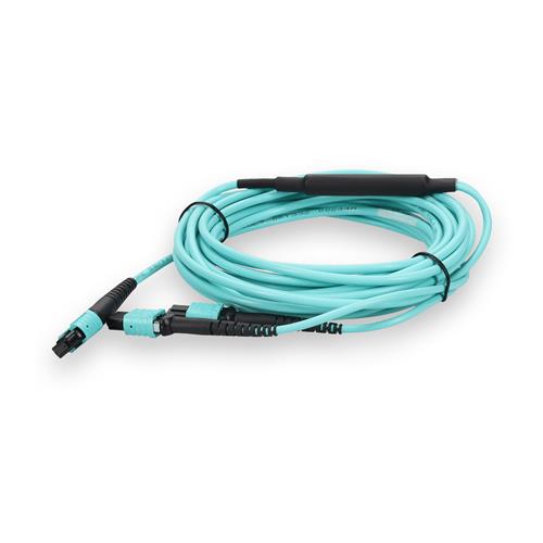 Picture of 3m MPO/UPC to 2xMPO/UPC Aqua OM4 OFNR (Riser-Rated) 12-Strand Fiber Fanout Cable