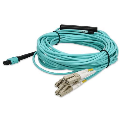 Picture of 8m MPO/UPC to 3xLC/UPC Aqua OM4 OFNR (Riser-Rated) 6-Strand Fiber Fanout Cable