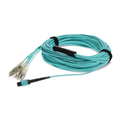 Picture of 12m MPO/UPC to 4xLC/UPC Duplex Aqua OM4 OFNR (Riser-Rated) 8-Strand Fiber Fanout Cable