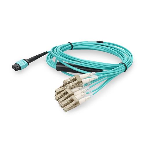 Picture of 5m MPO/UPC to 4xLC/UPC Duplex Aqua OM4 OFNR (Riser-Rated) 8-Strand Fiber Fanout Cable with 3m Breakout Legs
