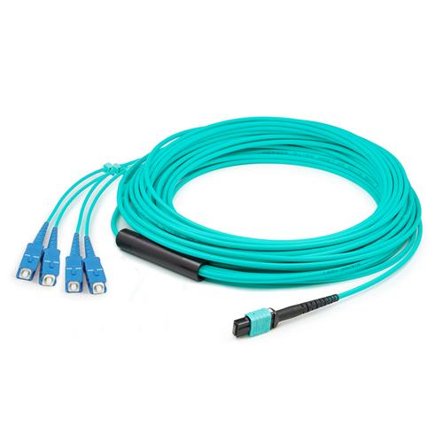 Picture of 3m MPO/UPC to 4xSC Duplex (8xSC)/UPC Aqua OM3 OFNR (Riser-Rated) 8-Strand Fiber Fanout Cable