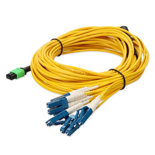 Picture of 10m MPO/APC to 6xLC/UPC Duplex Yellow OS2 OFNR (Riser-Rated) 12-Strand SMF Fiber Fanout Cable