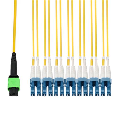 Picture of 20m MPO/APC to 6xLC/UPC Duplex Yellow OS2 OFNR (Riser-Rated) 12-Strand SMF Fiber Fanout Cable