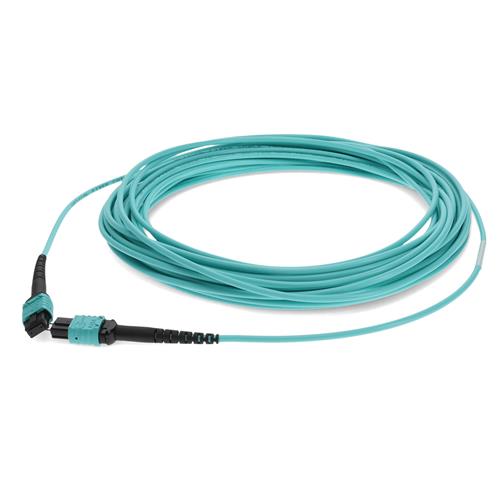 Picture of 11m MPO/UPC (Male) to MPO/UPC Aqua OM4 OFNR (Riser-Rated) 12-Strand Fiber Patch Cable