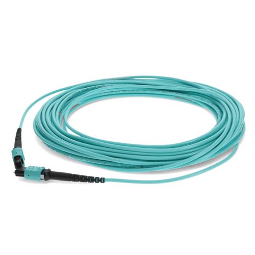 Picture of 12m MPO/UPC (Male) to MPO/UPC Aqua OM4 OFNR (Riser-Rated) 12-Strand Fiber Patch Cable