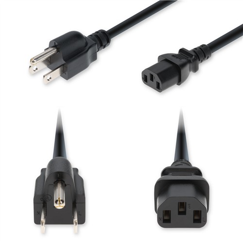 Picture of 3ft NEMA 5-15P Male to C13 Female Standard Commercial 14 AWG 125V at 15A PVC SJT (Service Junior Thermoplastic) Black Power Cable