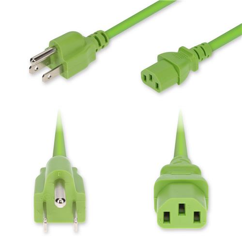 Picture of 1ft NEMA 5-15P Male to C13 Female Standard Commercial 18 AWG 125V at 10A PVC SJT (Service Junior Thermoplastic) Green Power Cable