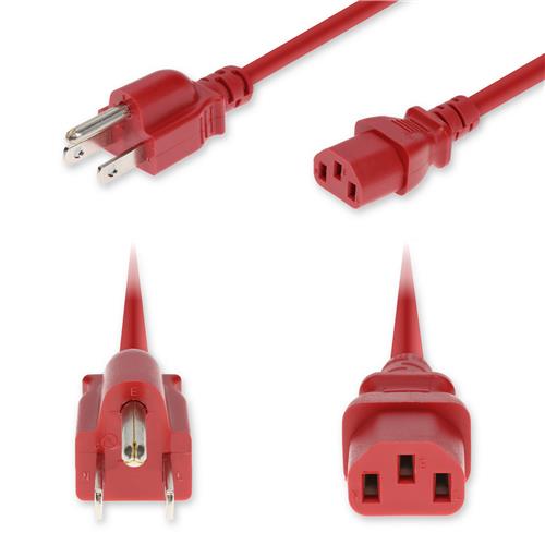 Picture of 2ft NEMA 5-15P Male to C13 Female Standard Commercial 18 AWG 125V at 10A PVC SJT (Service Junior Thermoplastic) Red Power Cable