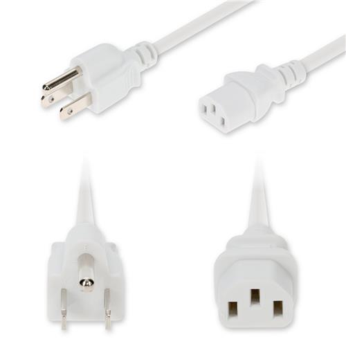 Picture of 6ft NEMA 5-15P Male to C13 Female Standard Commercial 18 AWG 125V at 10A PVC SJT (Service Junior Thermoplastic) White Power Cable