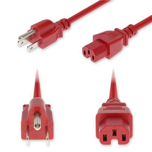 Picture of 3ft NEMA 5-15P Male to C15 Female Standard Commercial 14 AWG 125V at 15A PVC SJT (Service Junior Thermoplastic) Red Power Cable