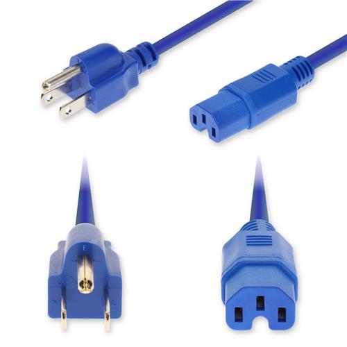 Picture of 6ft NEMA 5-15P Male to C15 Female Standard Commercial 14 AWG 125V at 15A PVC SJT (Service Junior Thermoplastic) Blue Power Cable
