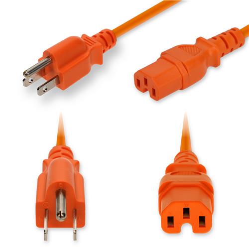Picture of 10ft NEMA 5-15P Male to C15 Female High-Temperature 14 AWG 125V at 15A PVC SJT (Service Junior Thermoplastic) Orange Power Cable