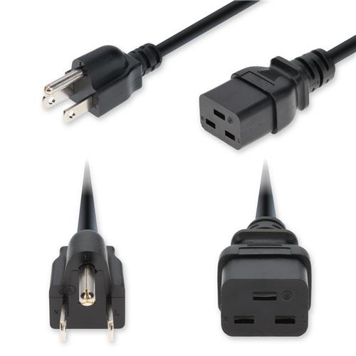 Picture of 6ft NEMA 5-15P Male to C19 Female Standard Commercial 14 AWG 125V at 15A PVC SJT (Service Junior Thermoplastic) Black Power Cable