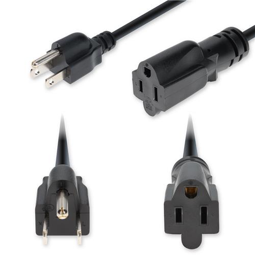 Picture of 8ft NEMA 5-15P Male to 5-15R Female Standard Commercial 16 AWG 125V at 13A PVC SJTW (Service Junior Thermoplastic Weather-Approved) Black Power Cable