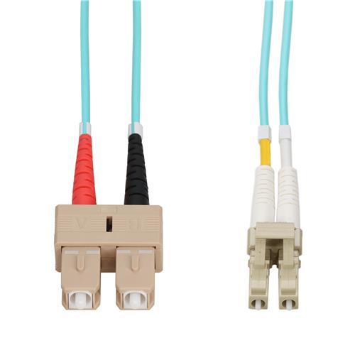 Picture for category 13m SC to LC Aqua OM4 Duplex Microboot, Snagless OFNR (Riser-Rated) Fiber Patch Cable with Serialized Labeled Ends