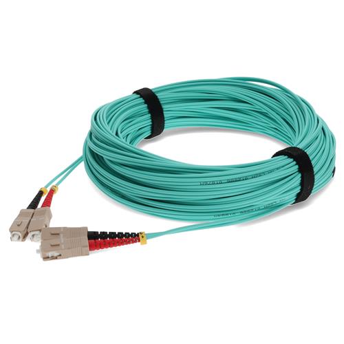 Picture of 12m SC to SC Aqua OM4 Duplex OFNR (Riser-Rated) TAA Fiber Patch Cable