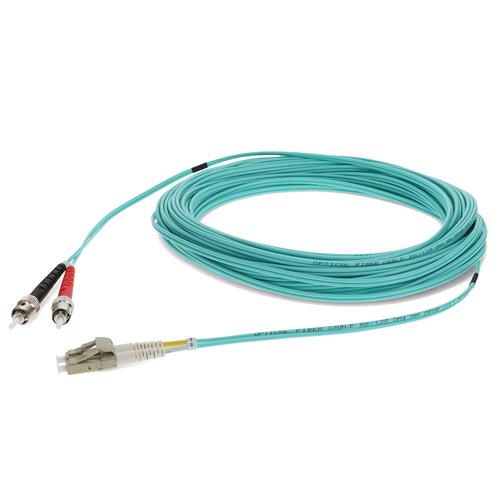 Picture of 12m ST to LC Aqua OM4 Duplex OFNR (Riser-Rated) TAA Fiber Patch Cable