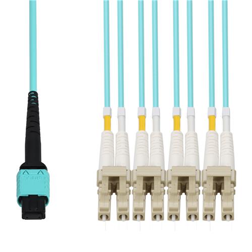 Picture of 1m MPO/UPC to 4xLC/UPC Duplex Aqua OM3 OFNR (Riser-Rated) 8-Strand Fiber Fanout Cable