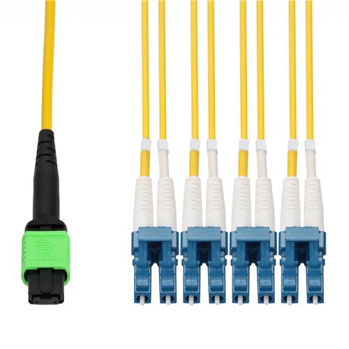 Picture of 5m MPO/APC to 4xLC/UPC Duplex Yellow OS2 OFNR (Riser-Rated) 8-Strand SMF Fiber Fanout Cable