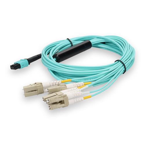 Picture of 3m MPO/UPC to 4xLC Duplex (8xLC)/UPC Aqua OM3 OFNR (Riser-Rated) 8-Strand Fiber Fanout Cable