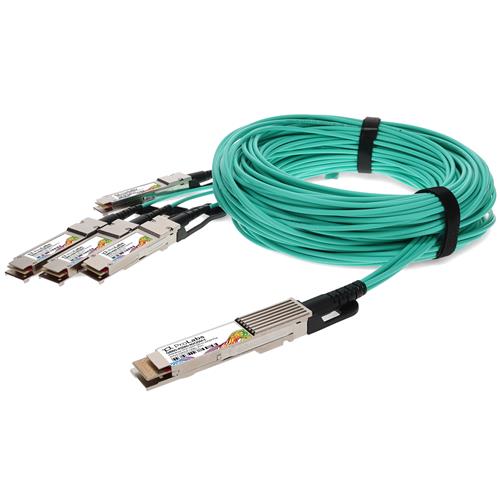 Picture of MSA and TAA Compliant 400GBase-AOC QSFP-DD to 4xQSFP56 PAM-4 Active Optical Cable (850nm, MMF, 25m) CMIS 3.0