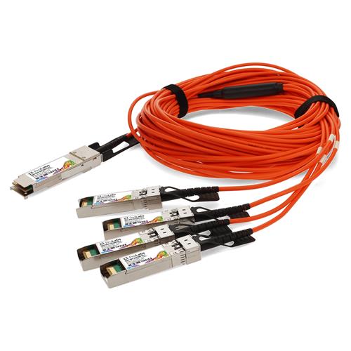 Picture of MSA and TAA Compliant 40GBase-AOC QSFP+ to 4xSFP+ Orange Active Optical Cable (850nm, MMF, 20m)