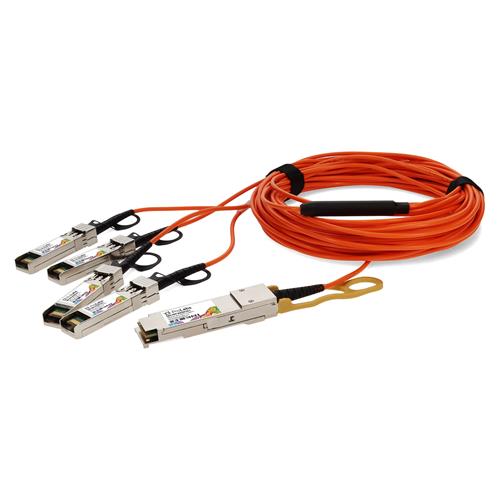Picture of MSA and TAA Compliant 40GBase-AOC QSFP+ to 4xSFP+ Orange Active Optical Cable (850nm, MMF, 5m)