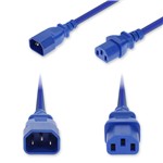 Picture of 1m C14 Male to C13 Female Standard Commercial Temp 14 AWG 250V at 15A PVC SJT (Service Junior Thermoplastic) Blue Power Cable