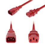 Picture of 1m C14 Male to C13 Female Standard Commercial Temp 14 AWG 250V at 15A PVC SJT (Service Junior Thermoplastic) Red Power Cable