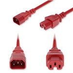 Picture of 1m C14 Male to C15 Female High-Temperature 14 AWG 250V at 15A PVC SJT (Service Junior Thermoplastic) Red Power Cable