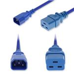 Picture of 10ft C14 Male to C19 Female Industrial Grade 14 AWG 250V at 15A PVC SJT (Service Junior Thermoplastic) Blue Power Cable