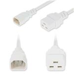 Picture of 8ft C14 Male to C19 Female Industrial Grade 14 AWG 250V at 15A PVC SJT (Service Junior Thermoplastic) White Power Cable