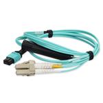 Picture of 1m MPO/UPC to 2xLC Duplex (4xLC)/UPC Aqua OM4 OFNR (Riser-Rated) 4-Strand Fiber Fanout Cable