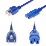 Picture of 4ft NEMA 5-15P Male to C15 Female High-Temperature 14 AWG 125V at 15A PVC SJT (Service Junior Thermoplastic) Blue Power Cable