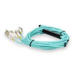 Picture of 10m MPO/UPC to 4xLC Duplex (8xLC)/UPC Aqua OM3 OFNR (Riser-Rated) 8-Strand Fiber Fanout Cable
